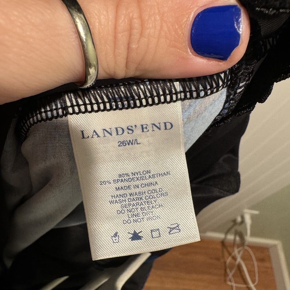 Lands End Blue Black Floral Swim Dress Square Neckline Underwire Plus Size 26 - Picture 4 of 6